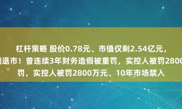 杠杆策略 股价0.78元、市值仅剩2.54亿元，这家A股公司将被强制退市！曾连续3年财务造假被重罚，实控人被罚2800万元、10年市场禁入